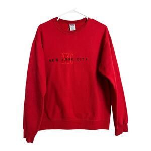 NYC New York Red Grunge Sweatshirt Fleece Pullover Distressed As Is Medium